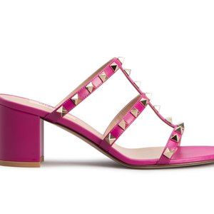 VALENTINO GARAVANI Rockstud Caged Calfskin Slide Sandals SIZE 7 !